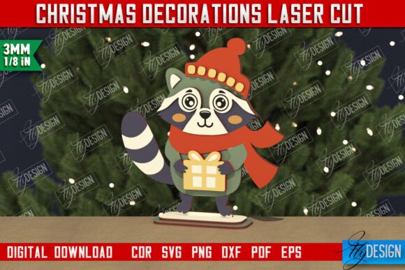 Christmas Decorations Figurine Raccoon: Laser Cutting Winter Amp