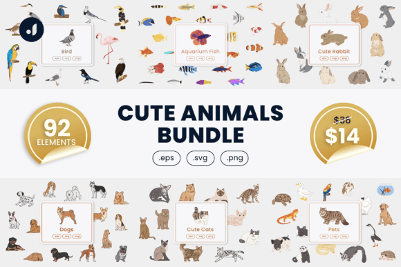 Cute Animals Bundle: Graphics and Decorative Elements