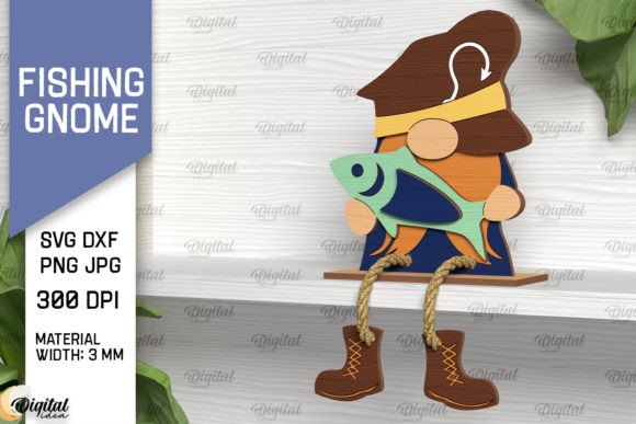 Decorative Fishing Gnome Laser Cut for Wall Decor