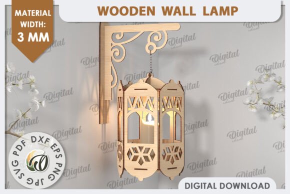Decorative Wooden Wall Lamp Laser Cut for Web Design