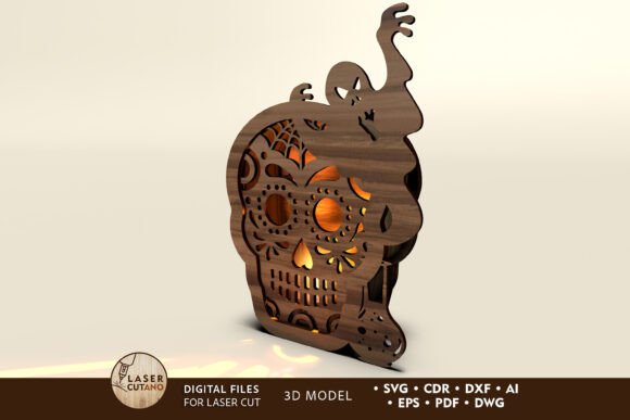 Laser Cutting Halloween Skull Candle Holder with Ghost for Autumn Amp