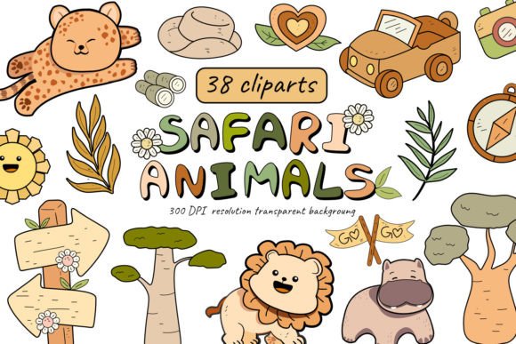 Safari Animals Clipart: Tropical Graphics & Decorative Elements
