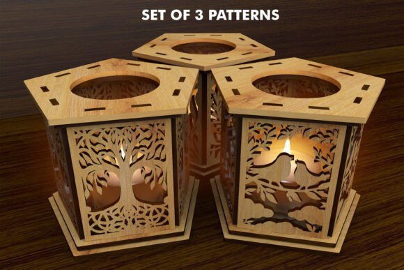Set of 3 Candle Holders: Laser Cutting Ornaments